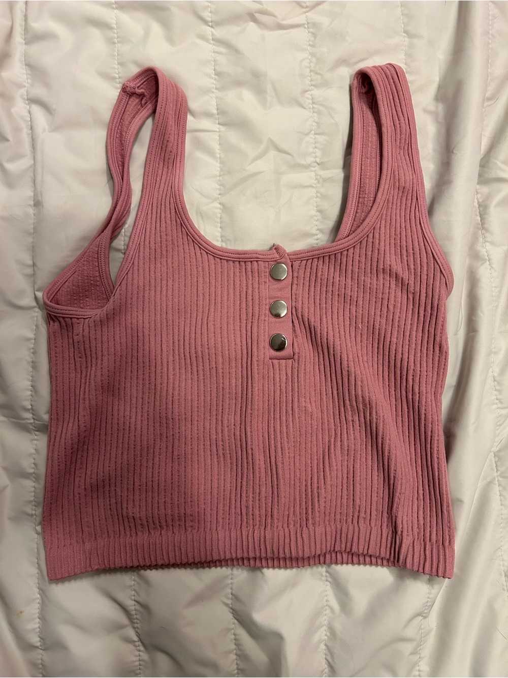 Ribbed Snap-Front Crop Tank - Dusty Rose